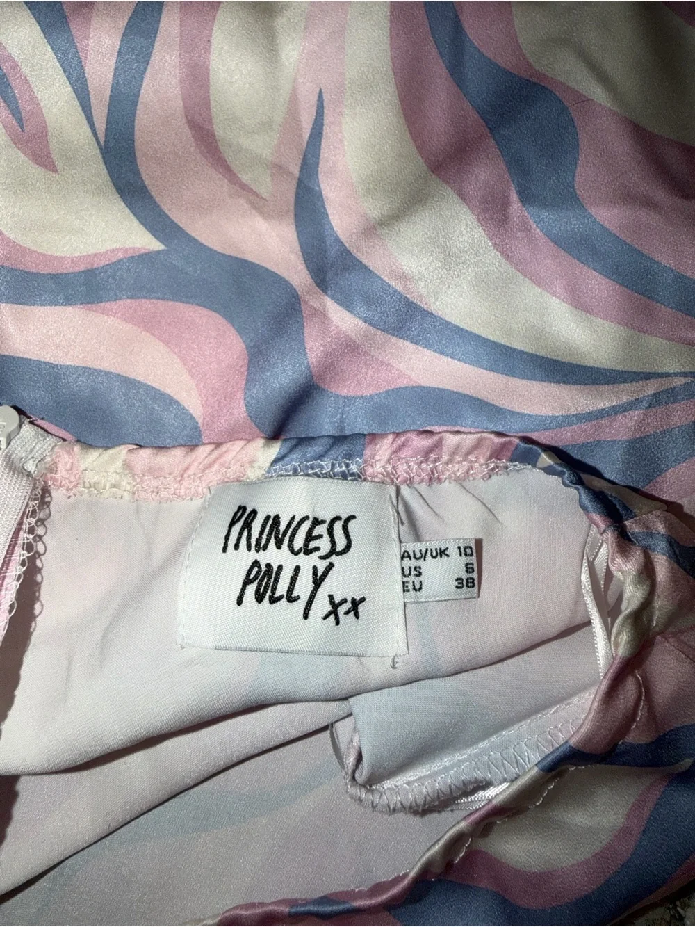 Princess Polly Pastel Swirl Mini Skirt and Top Set in Pink, Blue, Cream Size 10